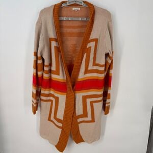 Mainstrip Aztec Geometric Open Front‎ Cardigan Sweater Tunic Women Size Small